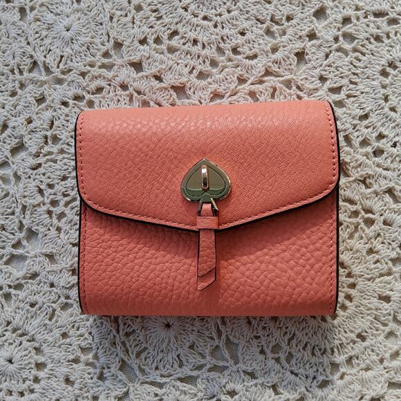 Kate Spade Women's Small Flap Wallet Card Case Pebbled Leather in Melon Ball - Picture 7 of 10